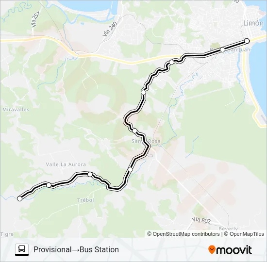 LIMON - SANTA ROSA - VALLE LA AURORA Bus Line Map