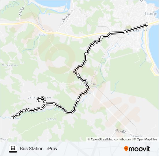 Mapa de LIMON - SANTA ROSA - VALLE LA AURORA de autobús