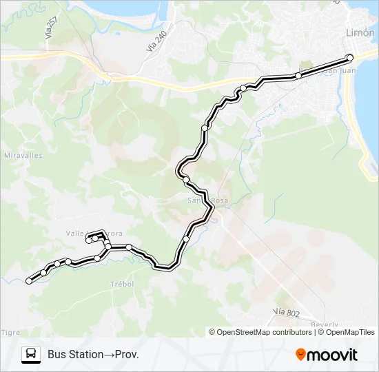 LIMON - SANTA ROSA - VALLE LA AURORA Bus Line Map