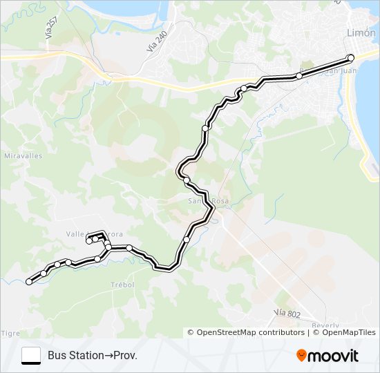 LIMON - SANTA ROSA - VALLE LA AURORA bus Line Map