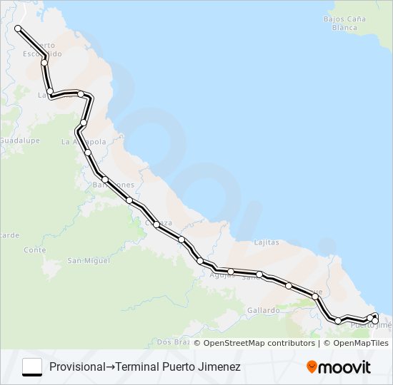 PUERTO JIMENEZ - LA PALMA - PUERTO ESCONDIDO bus Line Map