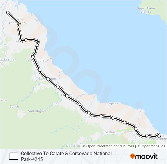 Mapa de PUERTO JIMENEZ - LA PALMA - PUERTO ESCONDIDO de autobús