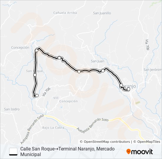 Mapa de NARANJO - SAN ROQUE de autobús