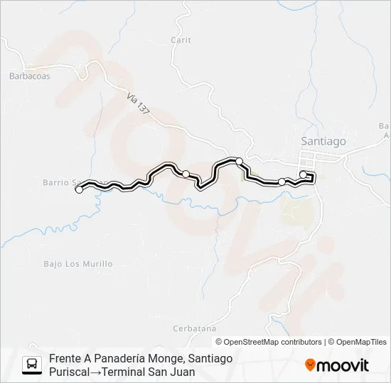 PURISCAL - SAN JUAN Bus Line Map