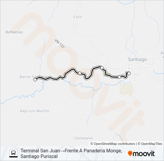 PURISCAL - SAN JUAN Bus Line Map