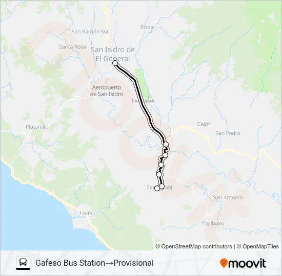 SAN ISIDRO DE EL GENERAL - SAN RAFAEL Bus Line Map