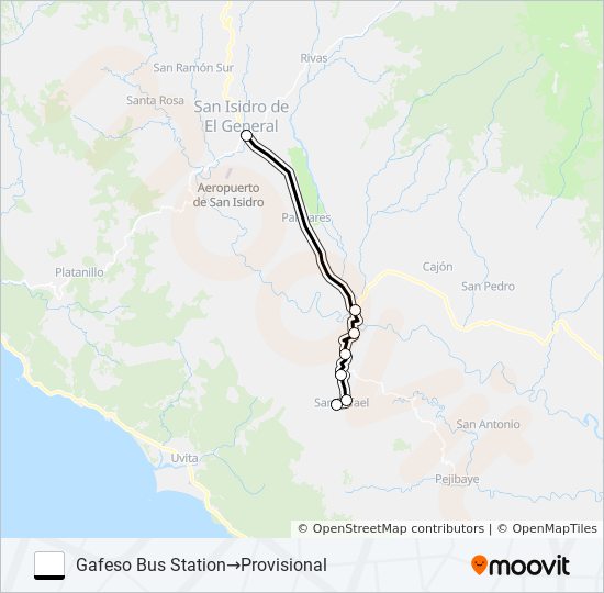Mapa de SAN ISIDRO DE EL GENERAL - SAN RAFAEL de autobús