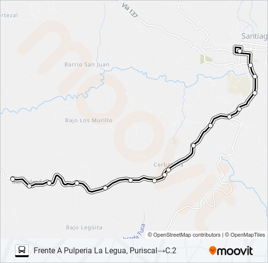 Mapa de PURISCAL - LA LEGUA - CERVATANA de autobús