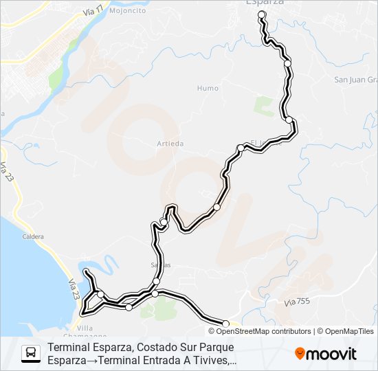 Mapa de ESPARZA - ENTRADA A TIVIVES de autobús