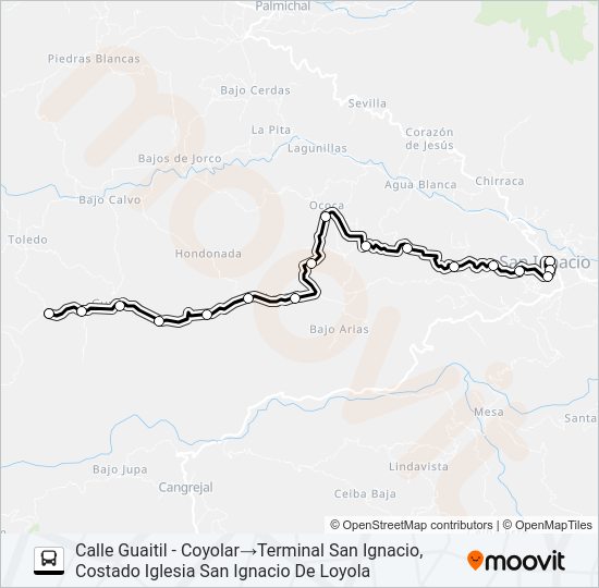 GUAITIL - LA CRUZ - OCOCA - ALTO DE CALDERONES - ACOSTA Bus Line Map