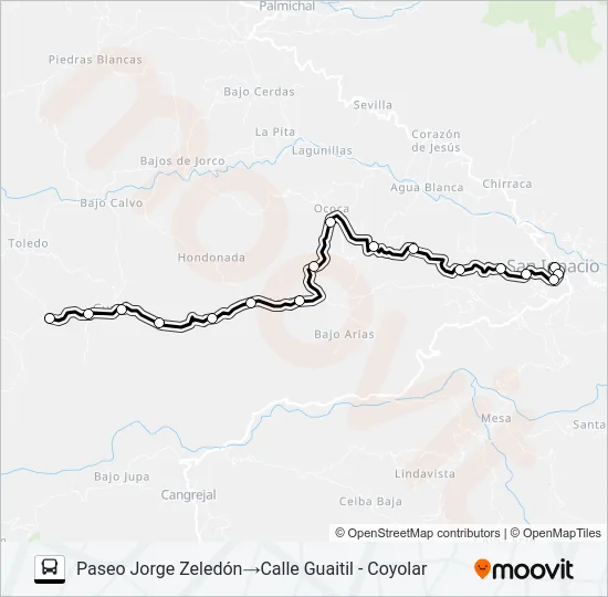 GUAITIL - LA CRUZ - OCOCA - ALTO DE CALDERONES - ACOSTA Bus Line Map