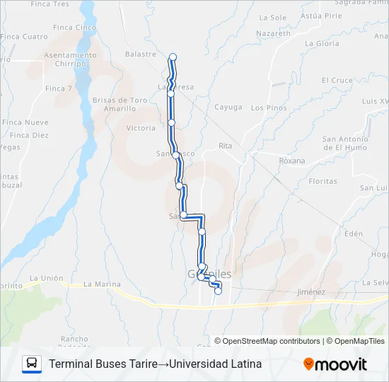 GUAPILES - TARIRE Bus Line Map