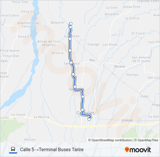 Mapa de GUAPILES - TARIRE de autobús