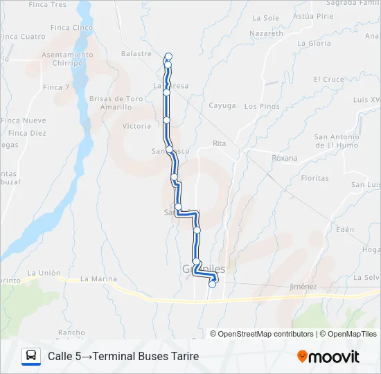 GUAPILES - TARIRE Bus Line Map