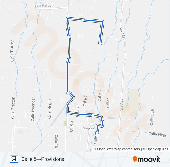Mapa de GUAPILES - CASCADA de autobús