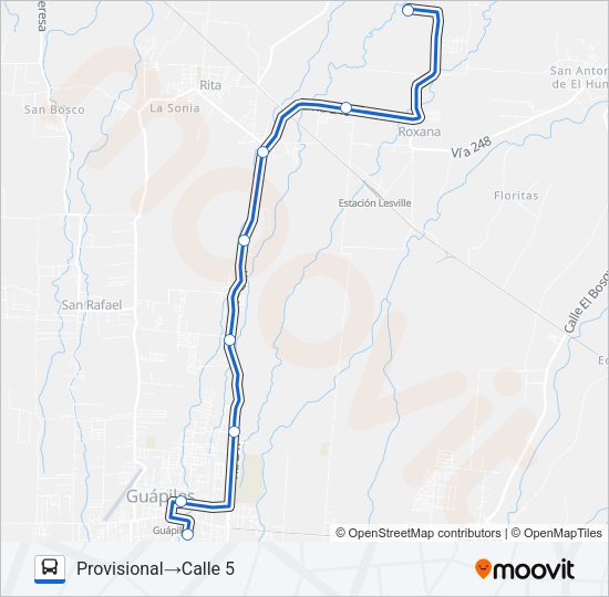 Mapa de GUAPILES - LETICIA de autobús