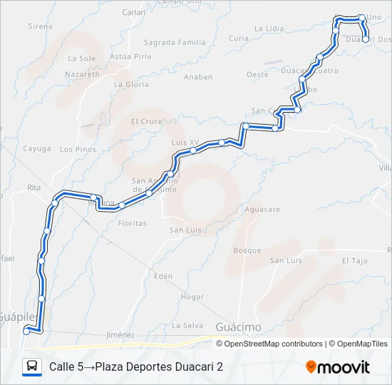 GUAPILES - DUACARI II Bus Line Map