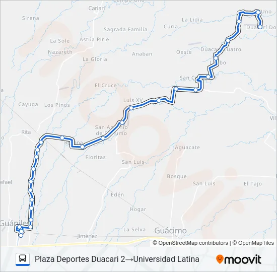 GUAPILES - DUACARI II Bus Line Map