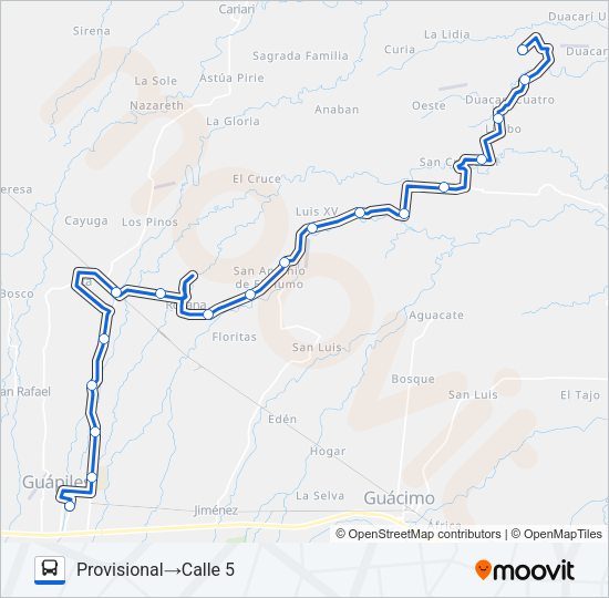 Mapa de GUAPILES - DUACARI III de autobús