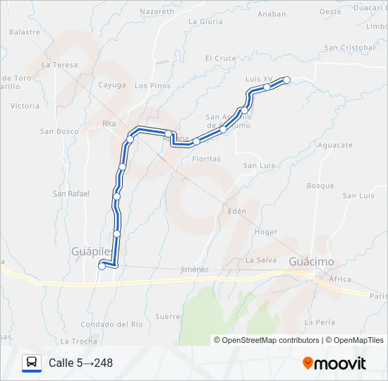 GUAPILES - SANTA CLARA Bus Line Map