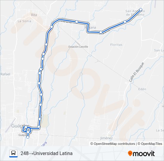 Mapa de GUAPILES - SAN ANTONIO (EL HUMO) de autobús