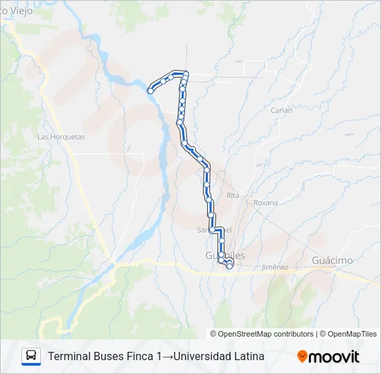 GUÁPILES - LA TERESA - TICABÁN - FINCA 1 X IZTARÚ Bus Line Map