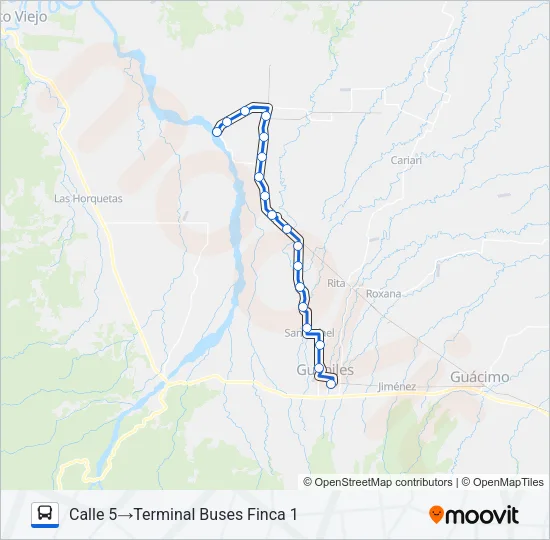 GUÁPILES - LA TERESA - TICABÁN - FINCA 1 X IZTARÚ Bus Line Map