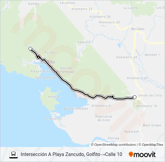 GOLFITO - KM 14 Bus Line Map