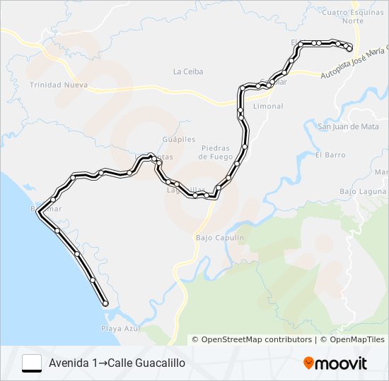 Mapa de OROTINA - PLAYA GUACALILLO de autobús