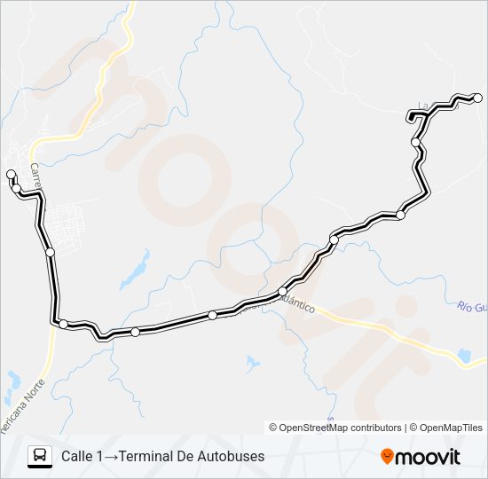 Mapa de LA CRUZ - LA GARITA de autobús