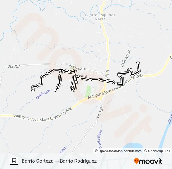 BARRIO CORTEZAL - BARRIO RODRÍGUEZ (URBANO OROTINA) Bus Line Map