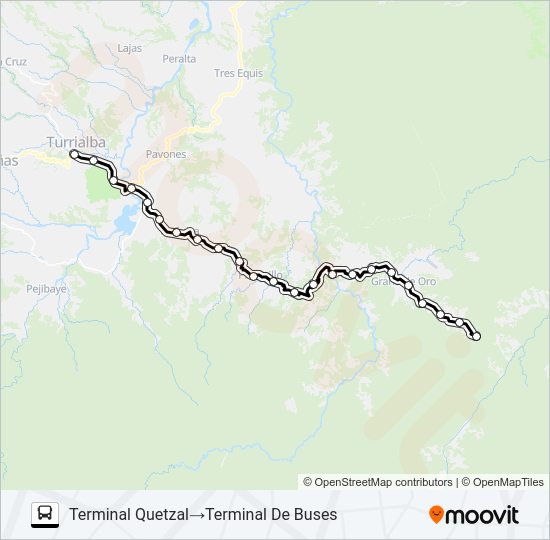 Mapa de TURRIALBA - GRANO DE ORO  -  QUETZAL de autobús