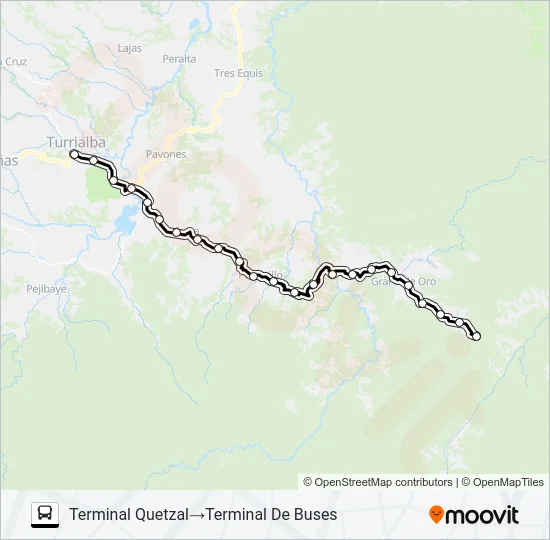 TURRIALBA - GRANO DE ORO  -  QUETZAL Bus Line Map