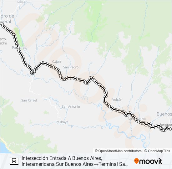 Mapa de SAN ISIDRO DEL GENERAL  -  PUERTO JIMENEZ de autobús