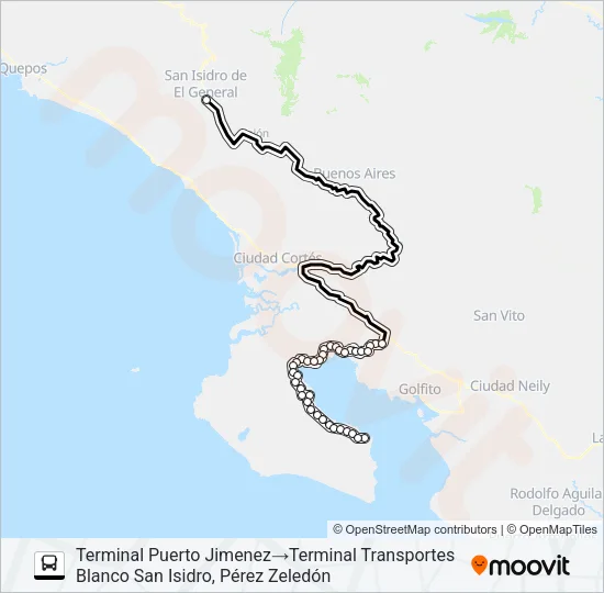 SAN ISIDRO DEL GENERAL  -  PUERTO JIMENEZ Bus Line Map