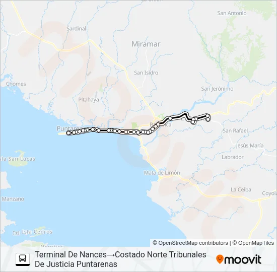 PUNTARENAS - ESPARZA - NANCES - MARAÑONAL POR BARRANCA Bus Line Map