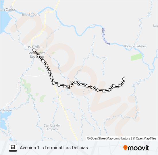 Mapa de LOS CHILES  -  LAS DELICIAS de autobús