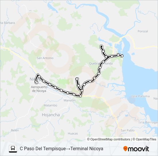 Mapa de NICOYA - PUERTO MORENO de autobús