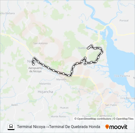 NICOYA -  QUEBRADA HONDA Bus Line Map