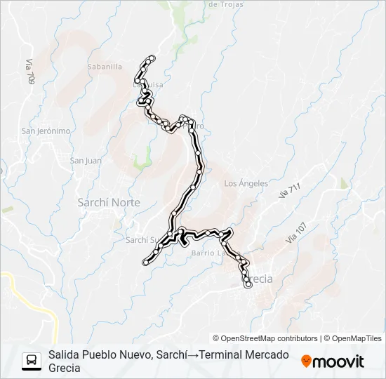 GRECIA – ALTO CASTRO – SAN PEDRO – LA LUISA Bus Line Map