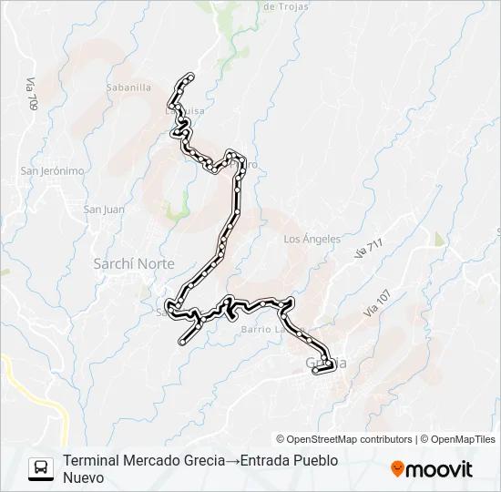 GRECIA – ALTO CASTRO – SAN PEDRO – LA LUISA Bus Line Map