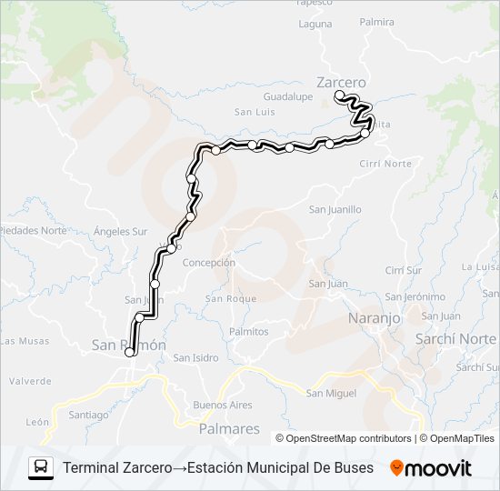 Mapa de SAN RAMON - ZARCERO de autobús