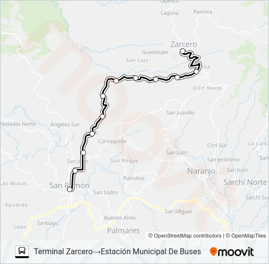 SAN RAMON - ZARCERO Bus Line Map