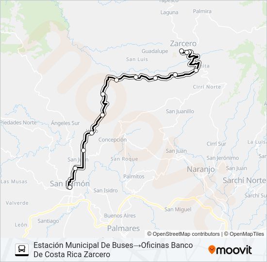 SAN RAMON - ZARCERO Bus Line Map