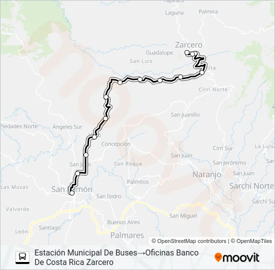 SAN RAMON - ZARCERO Bus Line Map
