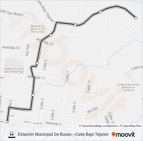 Mapa de SAN RAMON - ASILO ANCIANOS - BAJO EL TEJAR de autobús