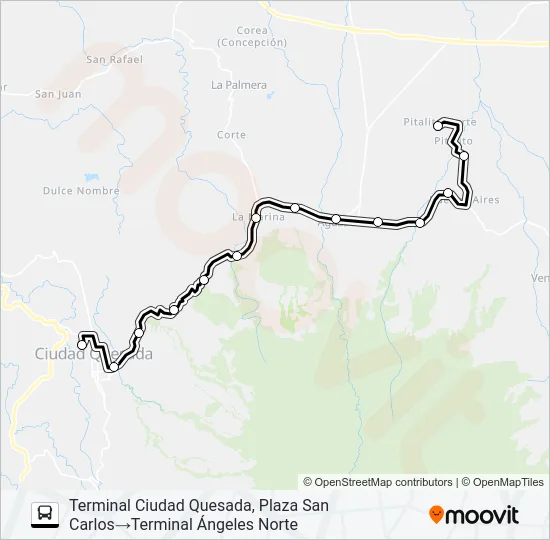 CIUDAD QUESADA - ESQUIPULAS - PITALITO - BUENOS AIRES Bus Line Map
