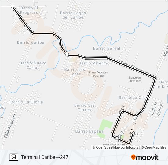 Mapa de CARIARI - CARIBE de autobús