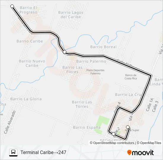 CARIARI - CARIBE Bus Line Map