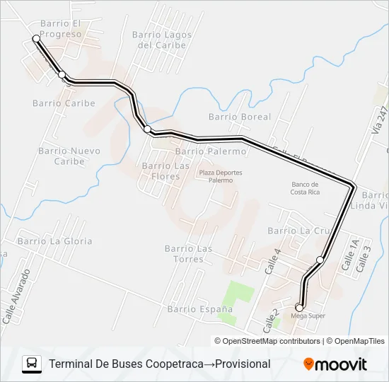 CARIARI - CARIBE Bus Line Map